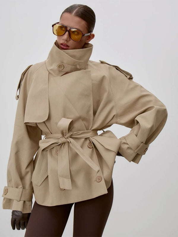 Sonia Lace Up Stand Collar Trenchcoat