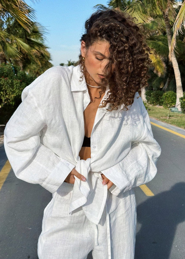 Conjunto Sophia de camisa de algodão e calças de estar em casa