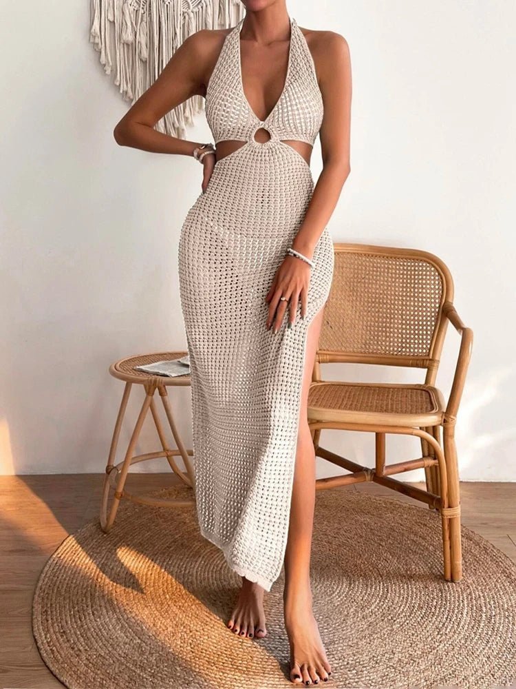 Sophia Hollow-Neck Knitted Midi Dress