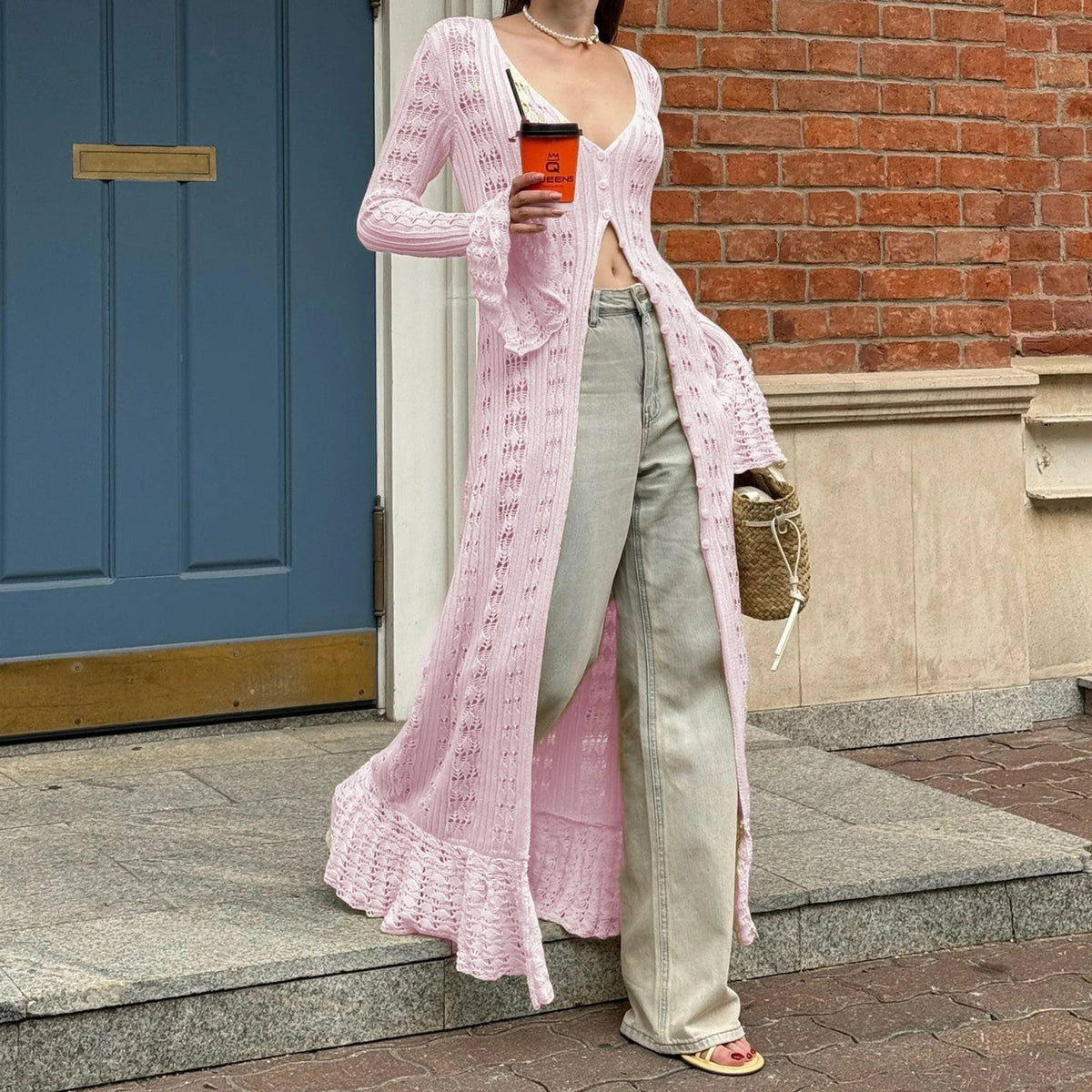 Vestido-casaco de malha Sophia com aberturas