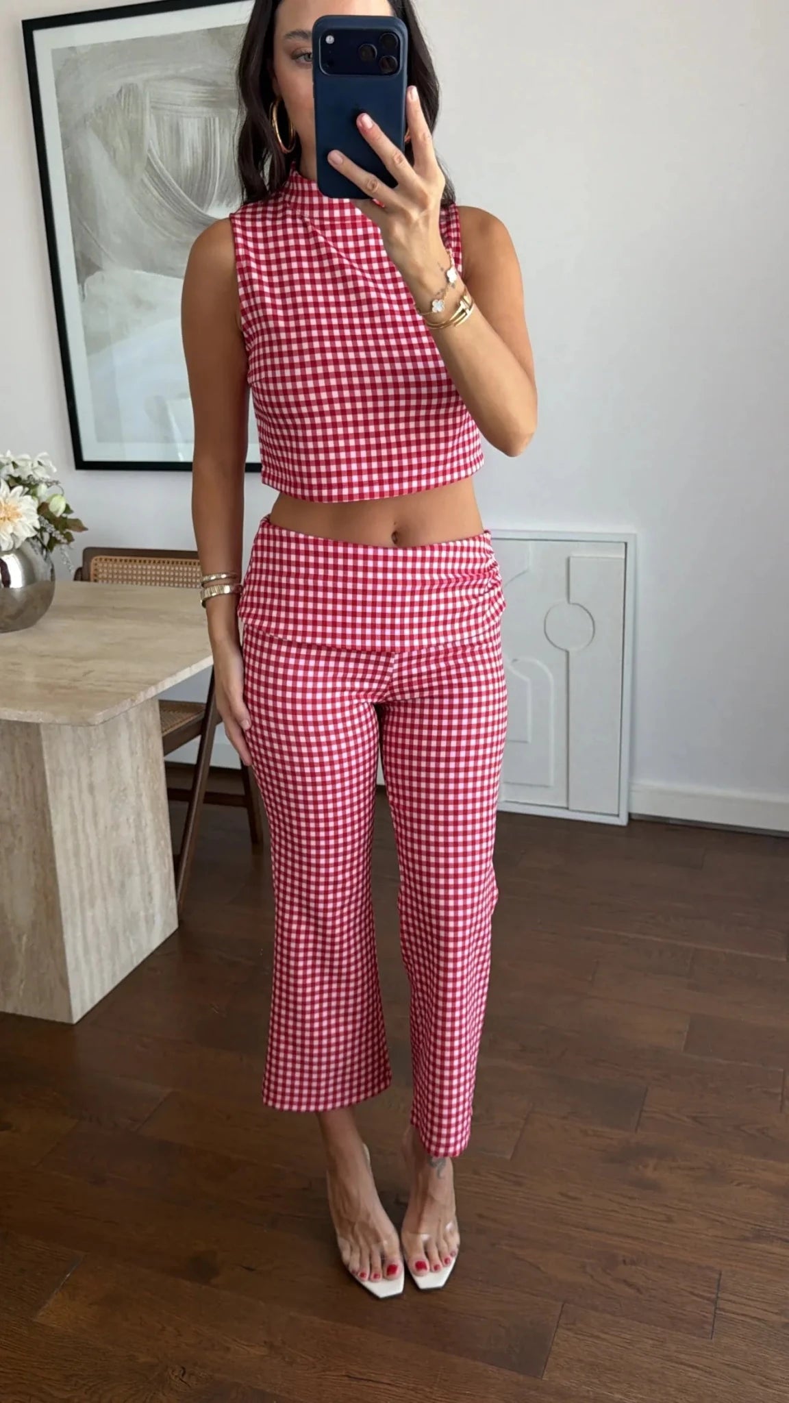 Conjunto coordenado de top curto aos quadrados Sophia
