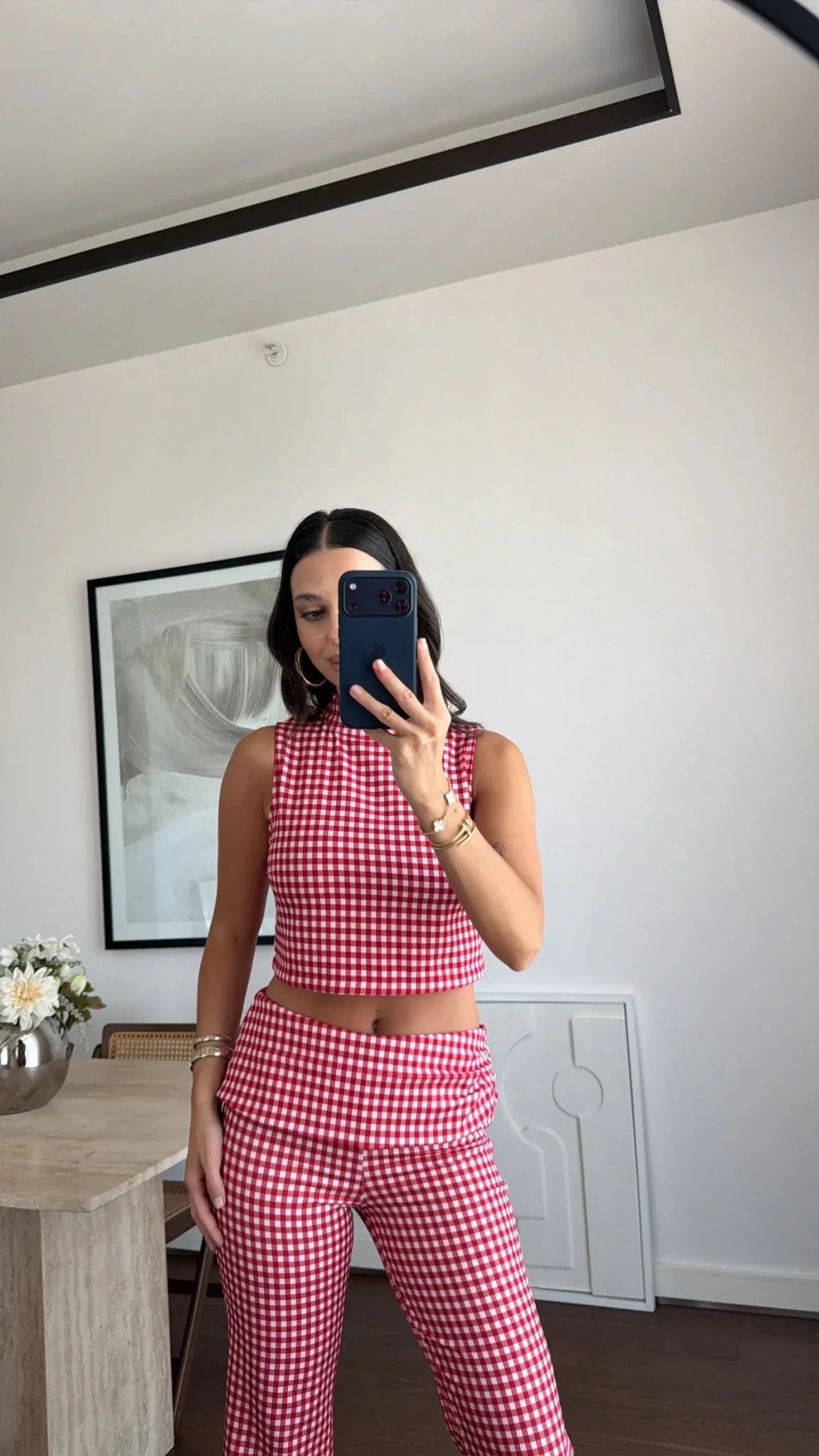 Conjunto coordenado de top curto aos quadrados Sophia