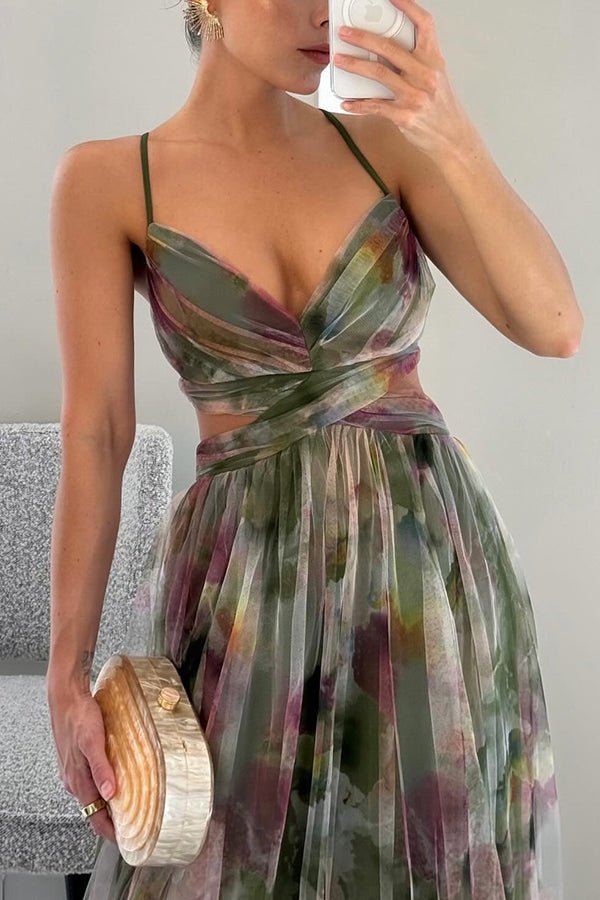 Vestido maxi Stella floral com decote em V