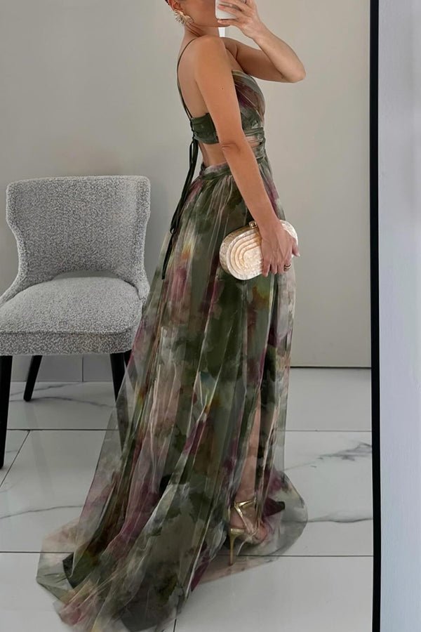 Vestido maxi Stella floral com decote em V
