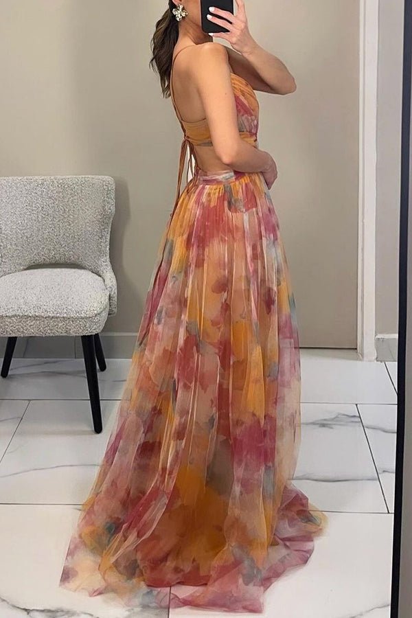 Vestido maxi Stella floral com decote em V