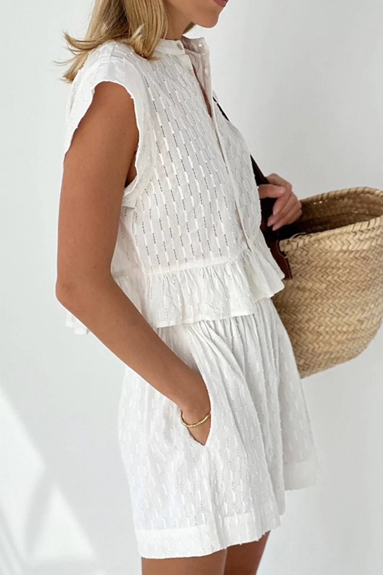 Conjunto de calções com folhos e mangas curtas Tanya