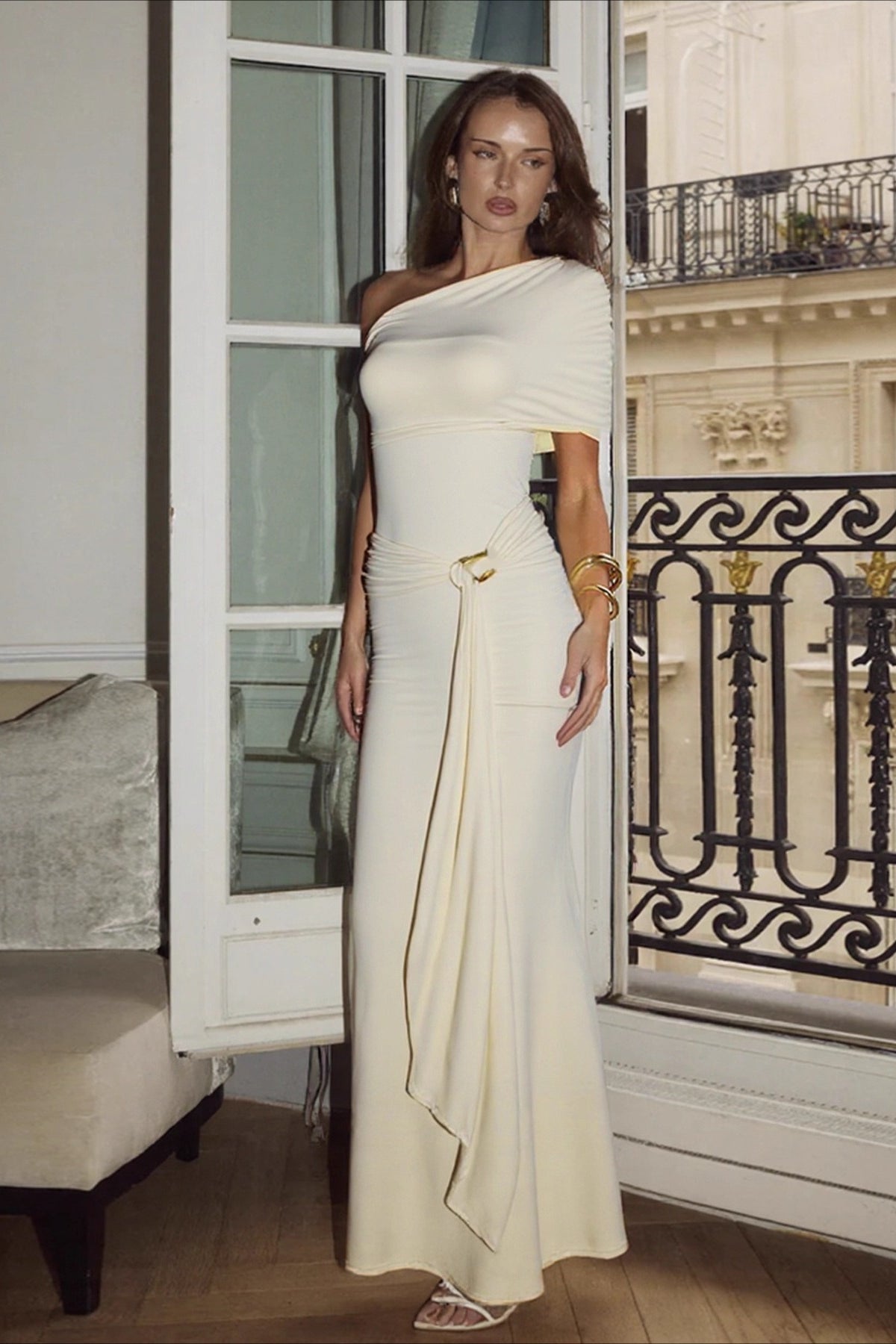 Vestido comprido justo Taylor assimétrico