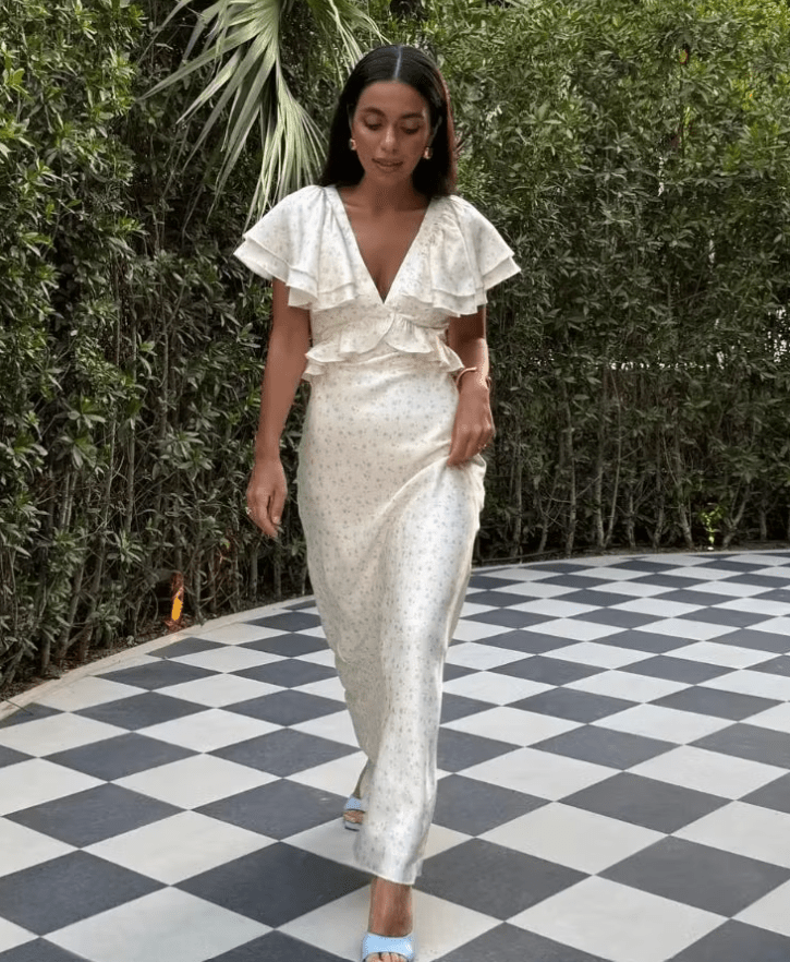 Vestido midi com mangas de folhos Taylor