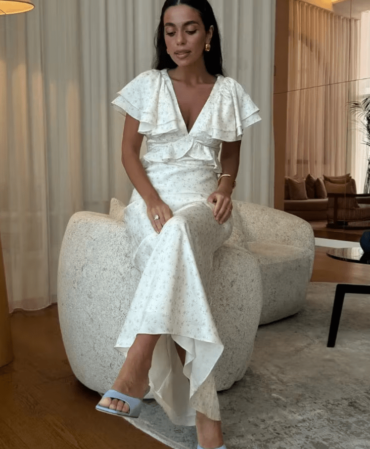 Vestido midi com mangas de folhos Taylor