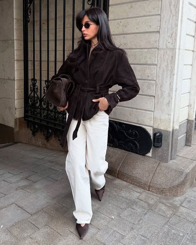 Gabardina de camurça com cinto Teresa