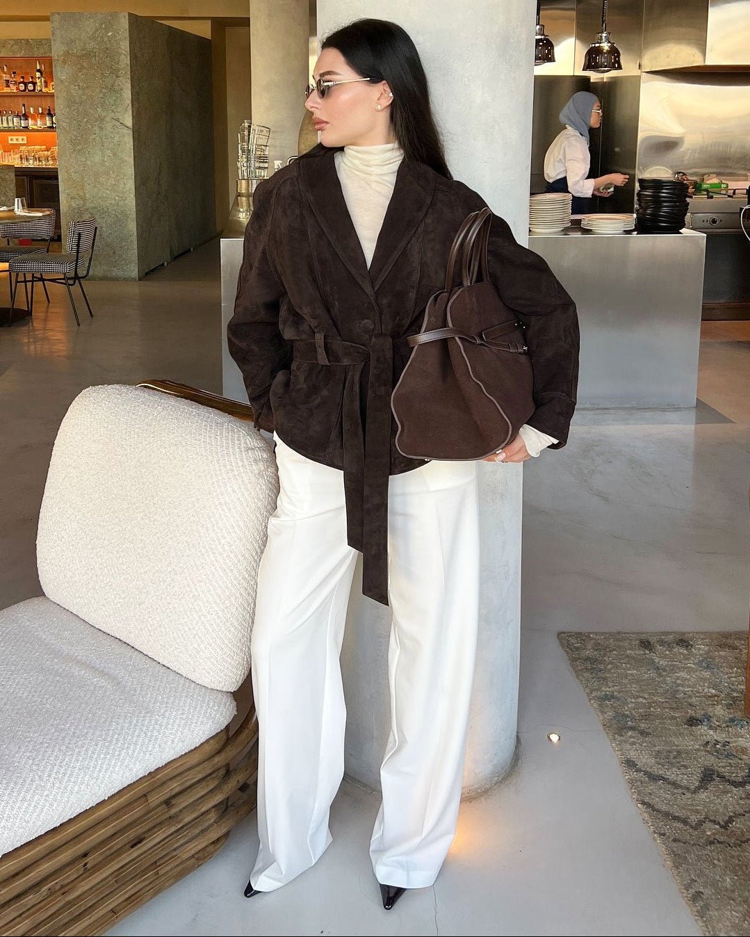 Gabardina de camurça com cinto Teresa