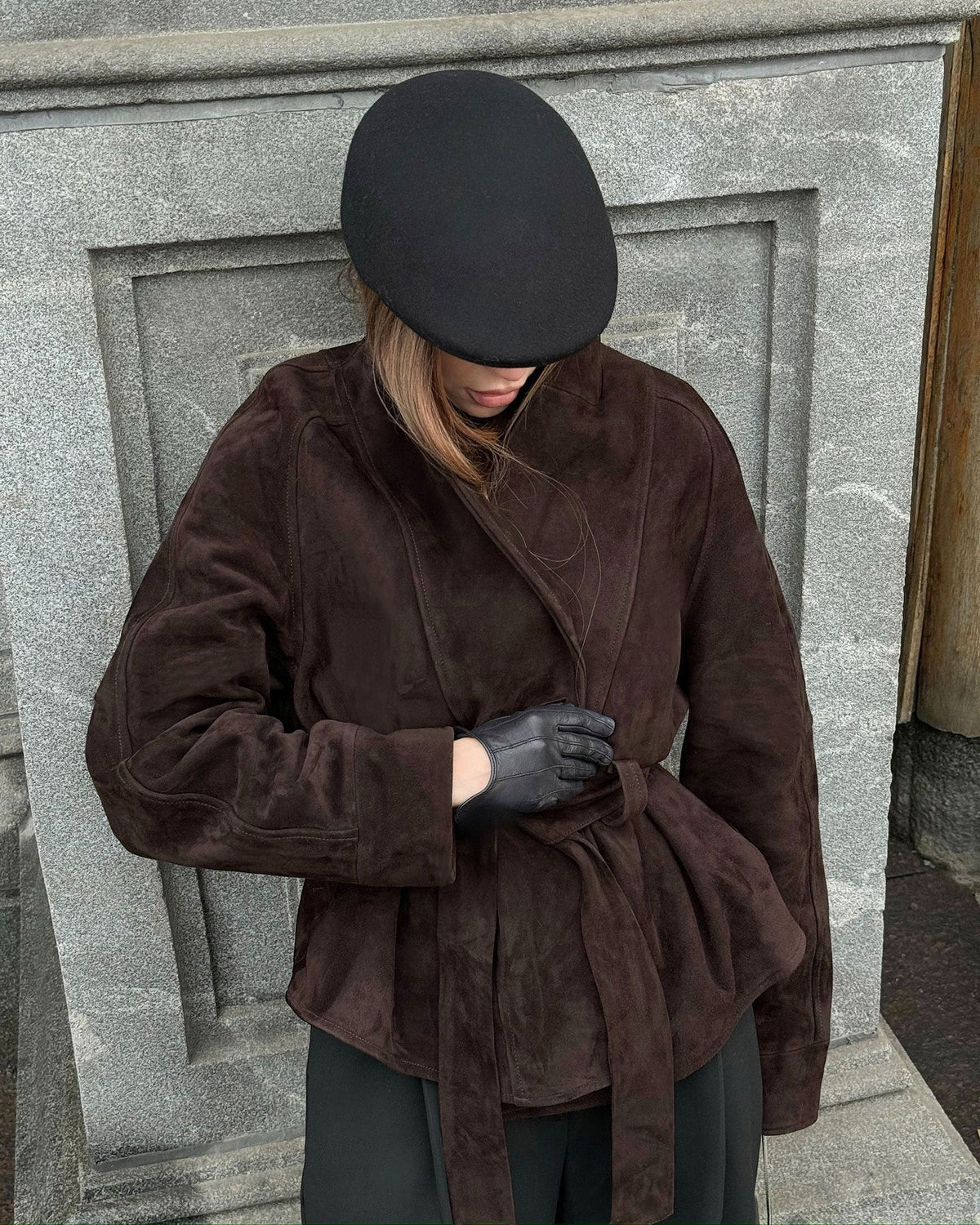 Gabardina de camurça com cinto Teresa