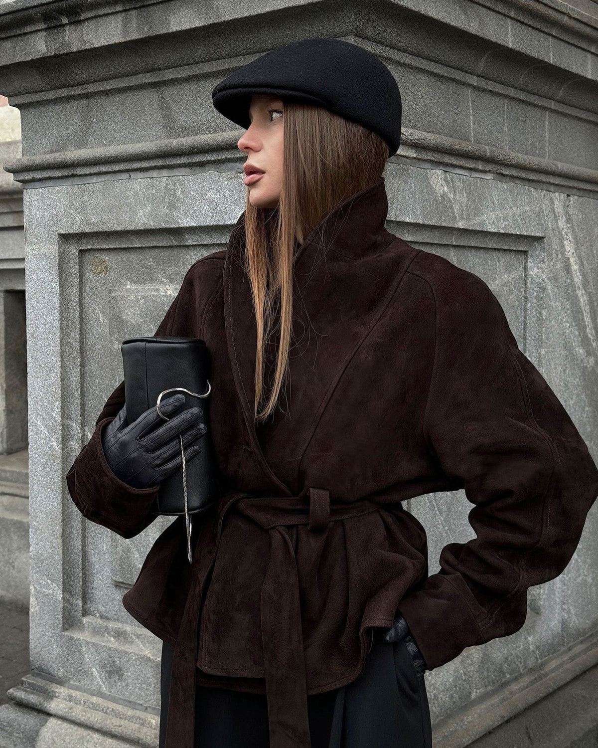 Gabardina de camurça com cinto Teresa