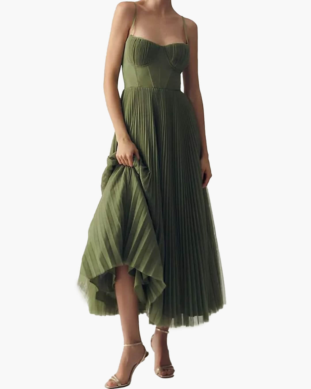 Vestido comprido sem mangas plissado Teresa
