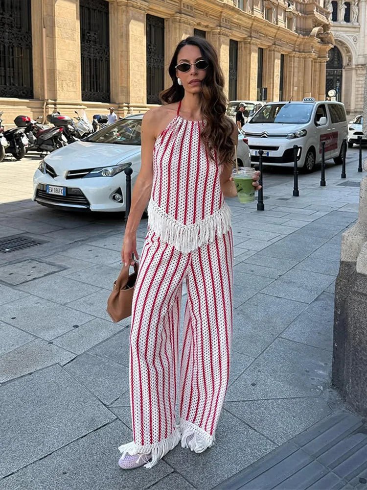 Conjunto de duas peças com franjas e riscas Teresa