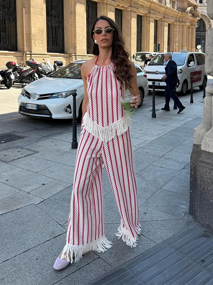 Conjunto de duas peças com franjas e riscas Teresa