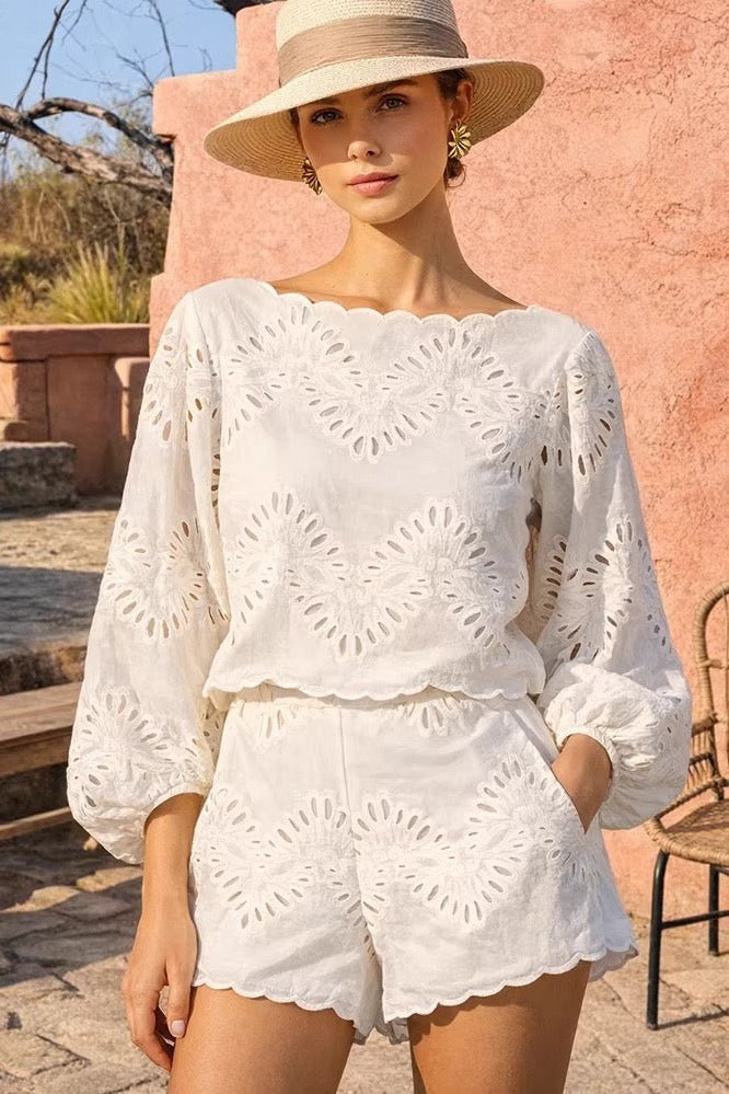 Conjunto de calções de bordado inglês Tessa