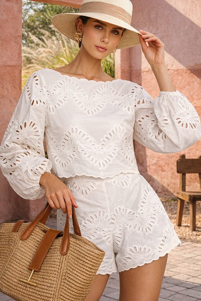 Conjunto de calções de bordado inglês Tessa