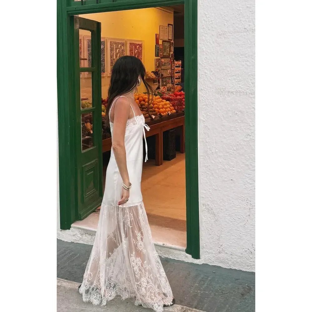 Tessa Satin Lace-Trim Maxi Dress