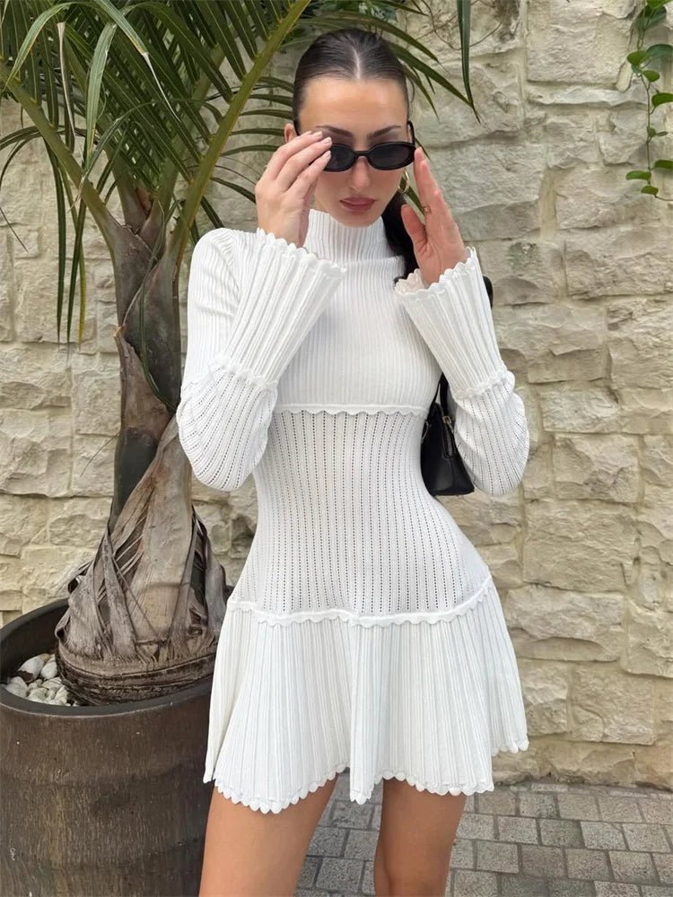 Vestido mini de malha com folhos Thelma