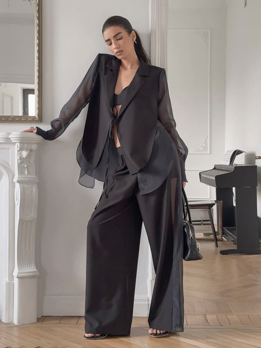 Conjunto de blazer com mangas transparentes Greer