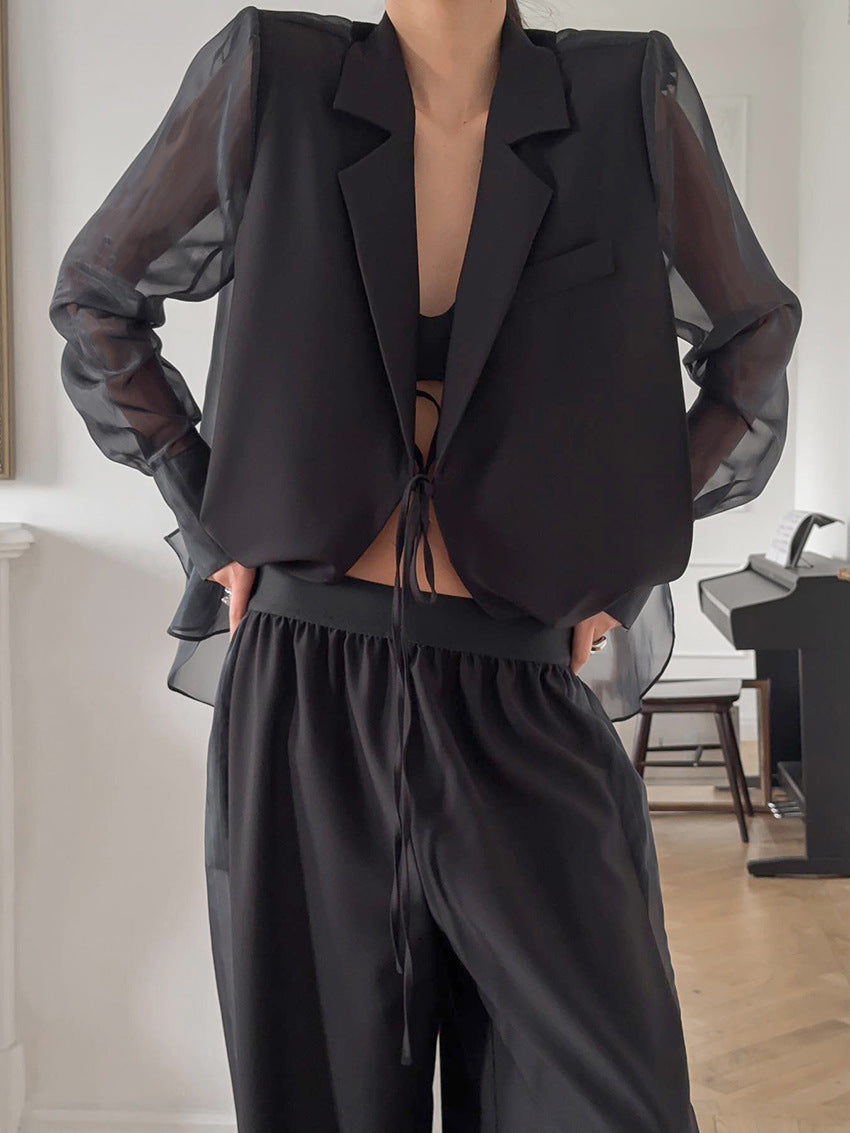 Conjunto de blazer com mangas transparentes Greer