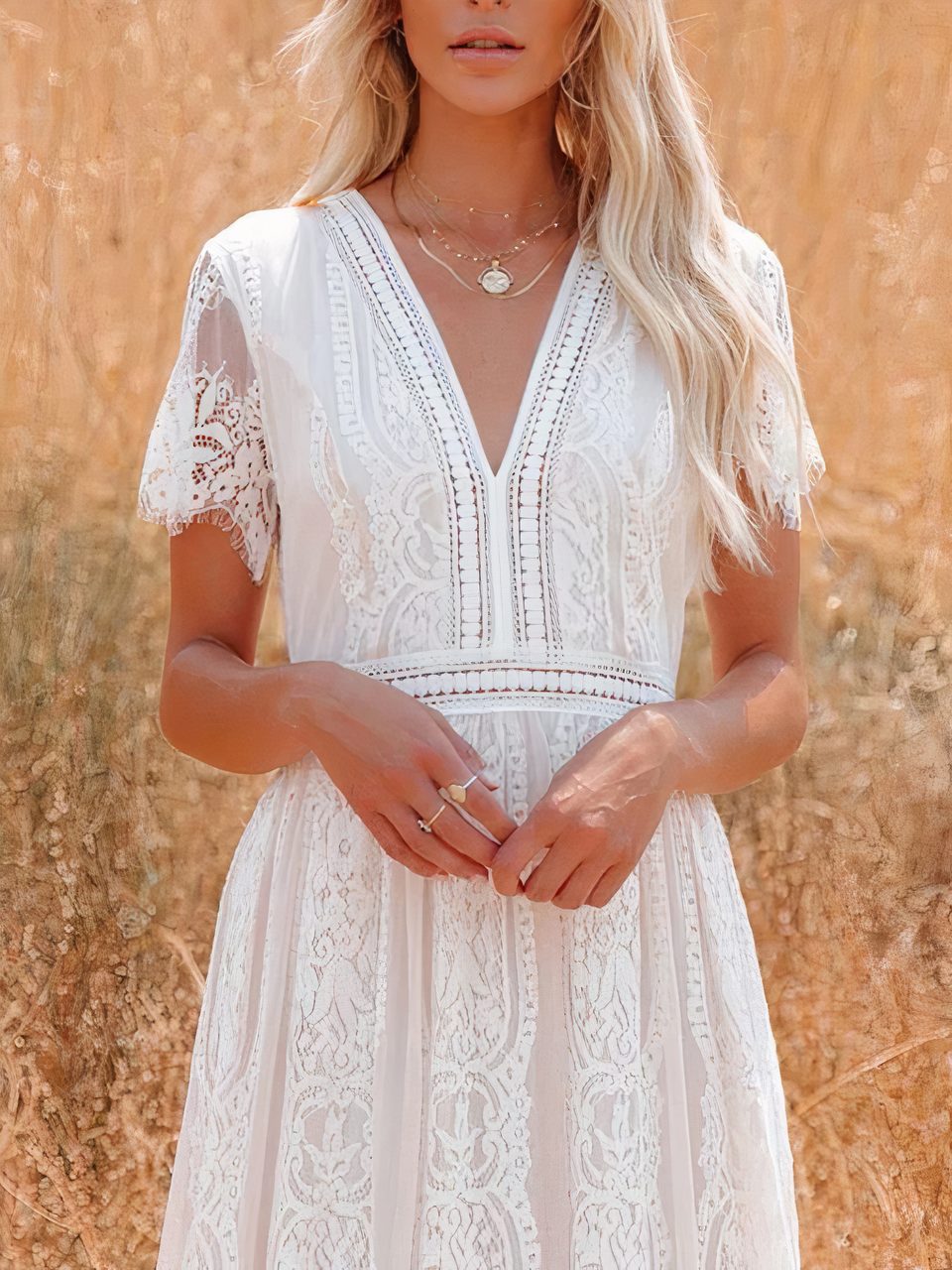 Vestido comprido de renda boémia Tilda