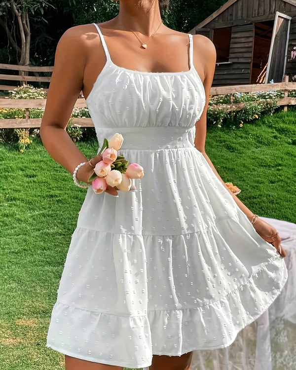 Vestido mini Tracy com folhos em camadas e alças finas