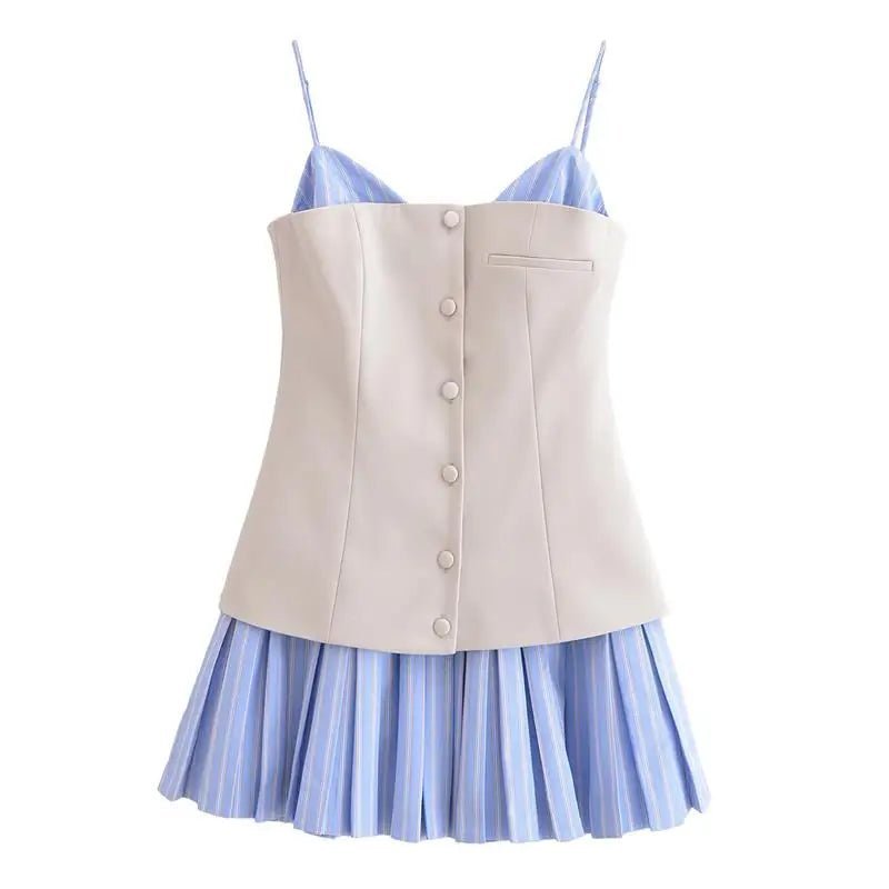 Vestido mini Trina tipo espartilho, plissado e às riscas
