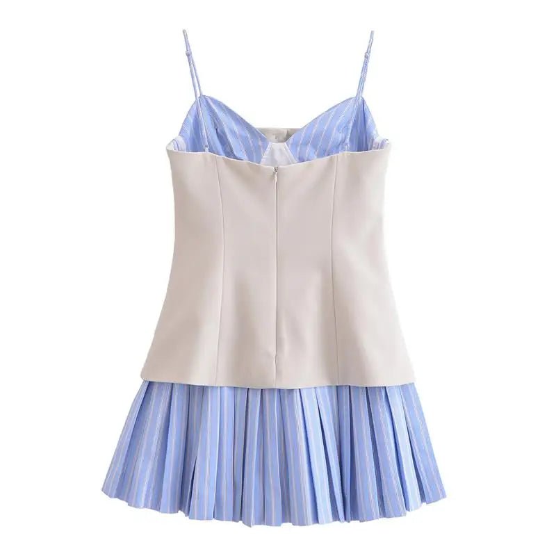 Vestido mini Trina tipo espartilho, plissado e às riscas