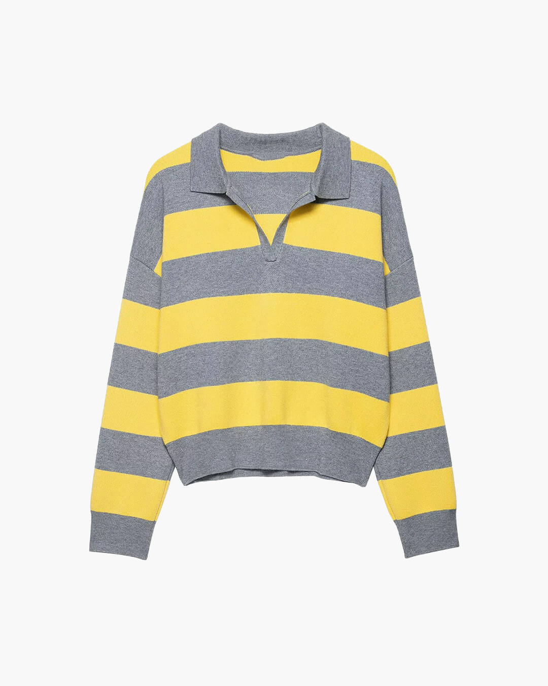 Camisola de malha às riscas com decote em V Una
