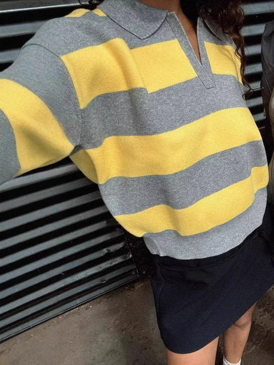 Camisola de malha às riscas com decote em V Una