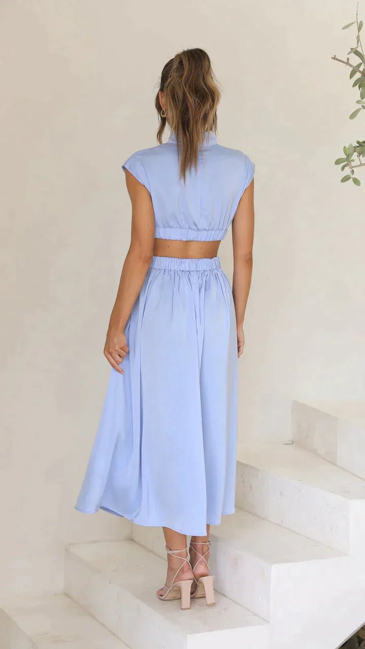 Vestido midi Valentina de gola subida com recortes na cintura