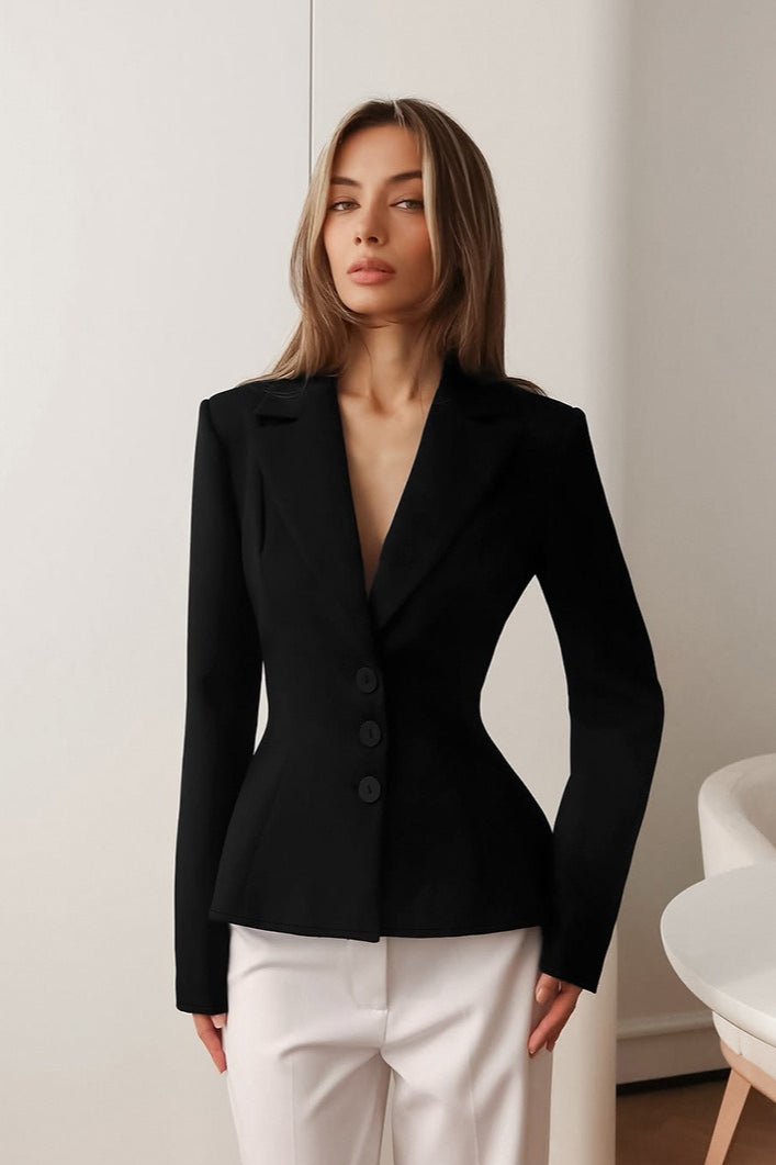 Blazer justo com decote em V e ombros almofadados Valerie