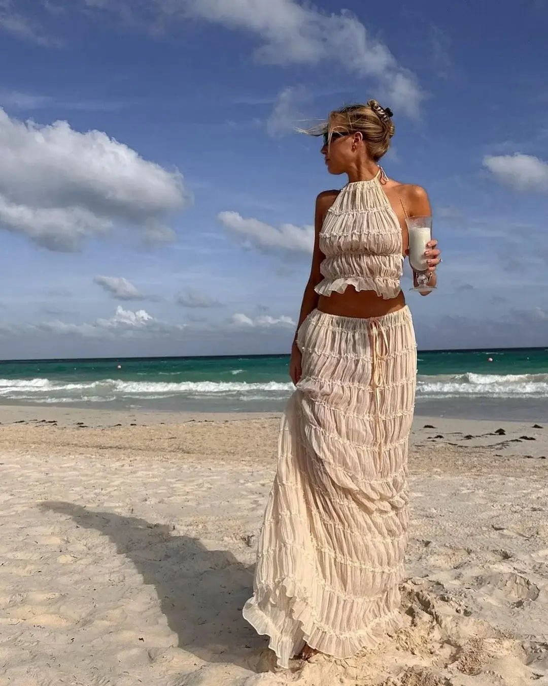 Conjunto de duas peças Valerie com detalhes de folhos