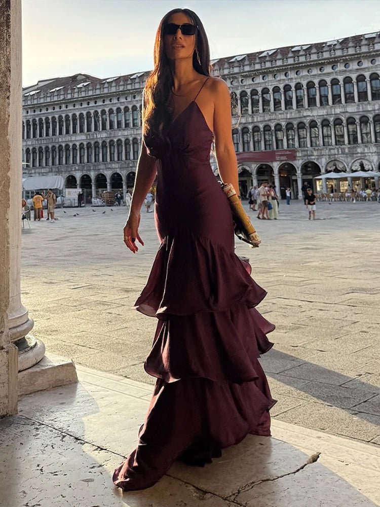 Vestido de noite com folhos e alças Venetia