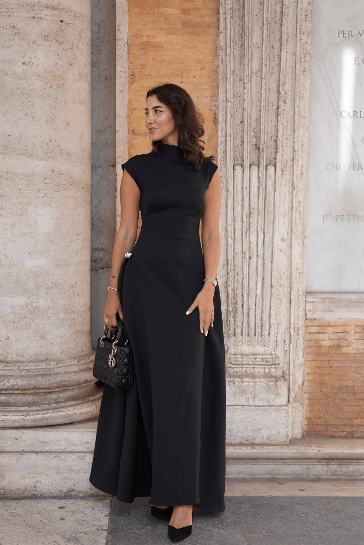 Vestido maxi com gola subida Veronica