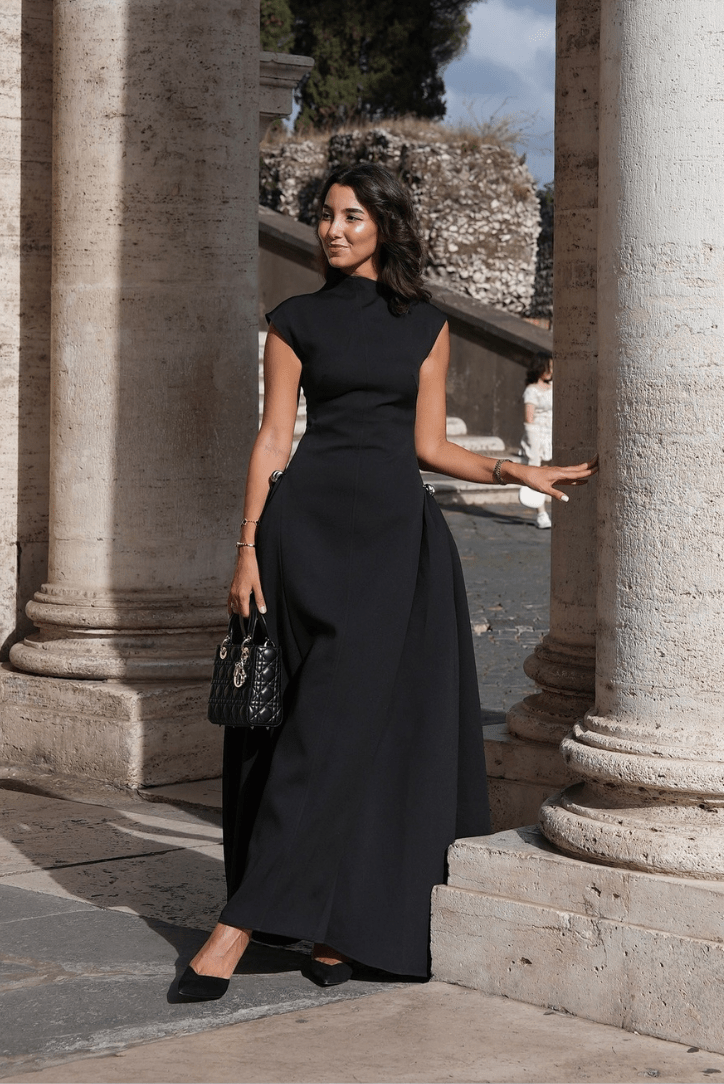Vestido maxi com gola subida Veronica