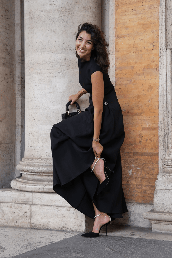 Vestido maxi com gola subida Veronica