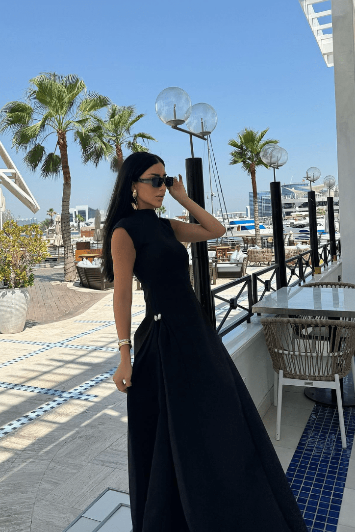 Vestido maxi com gola subida Veronica
