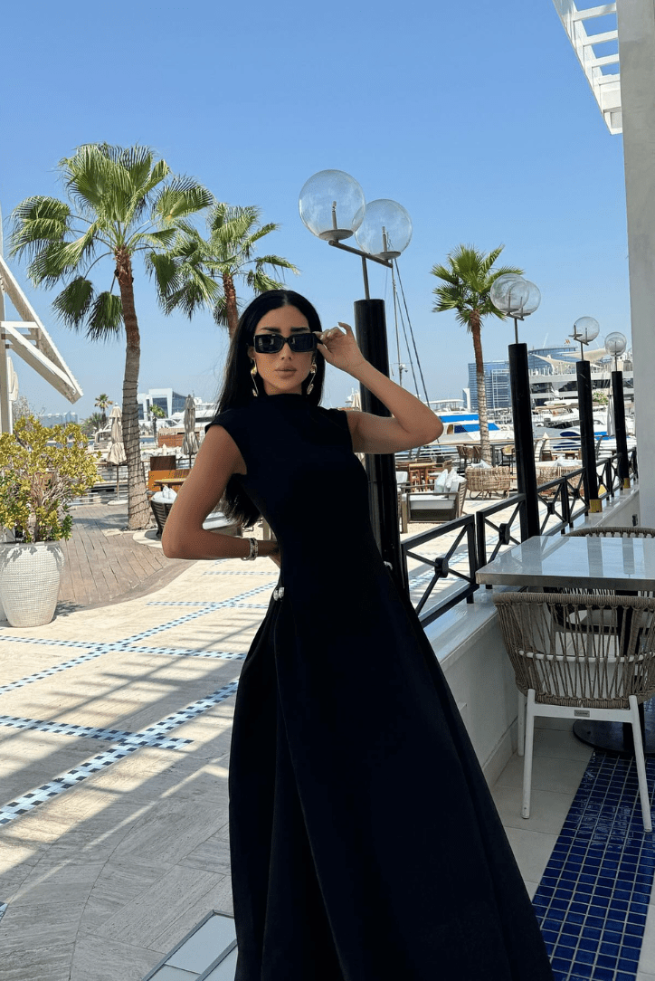 Vestido maxi com gola subida Veronica