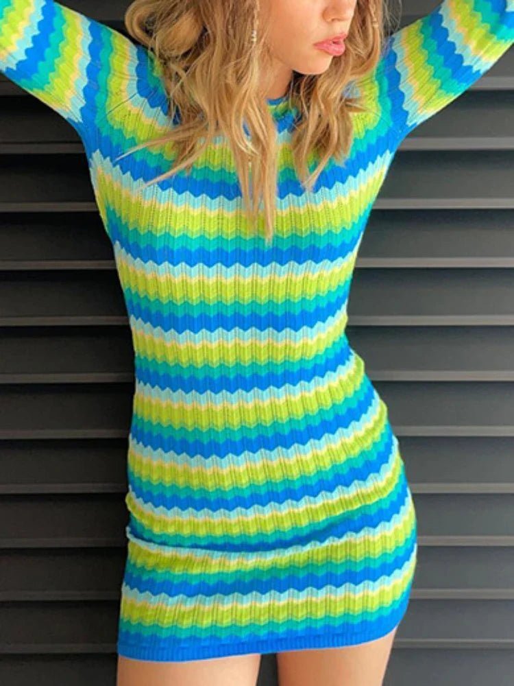 Vestido curto às riscas e sem costas Veronica