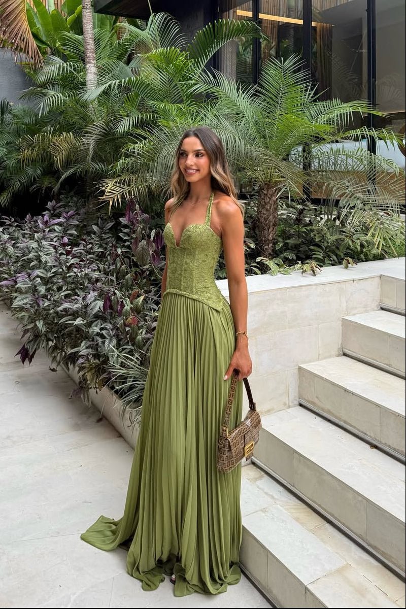 Vestido comprido com corpete plissado Vivian