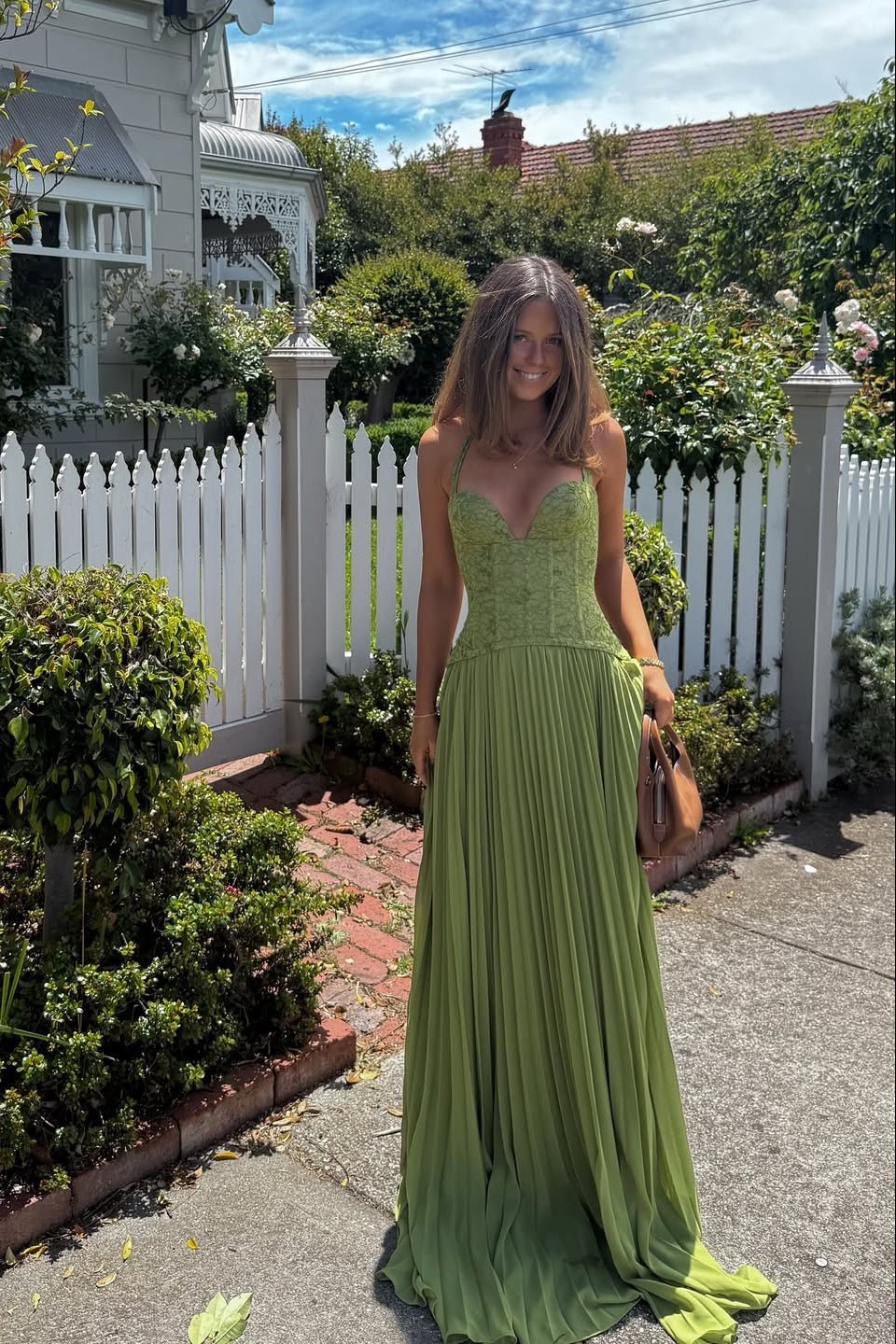 Vestido comprido com corpete plissado Vivian