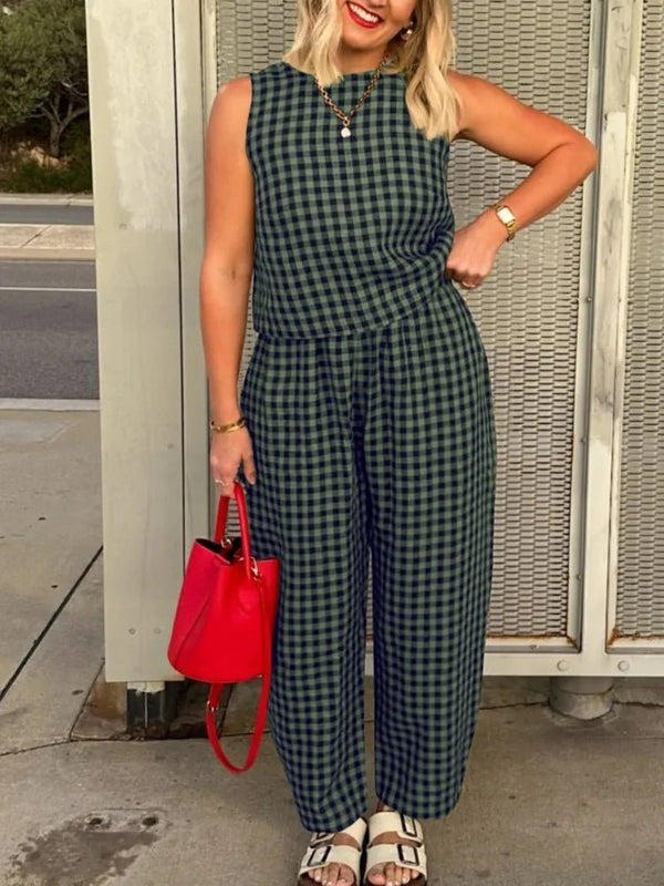 Wren Plaid Sleeveless Vest Nine Point Pants Set