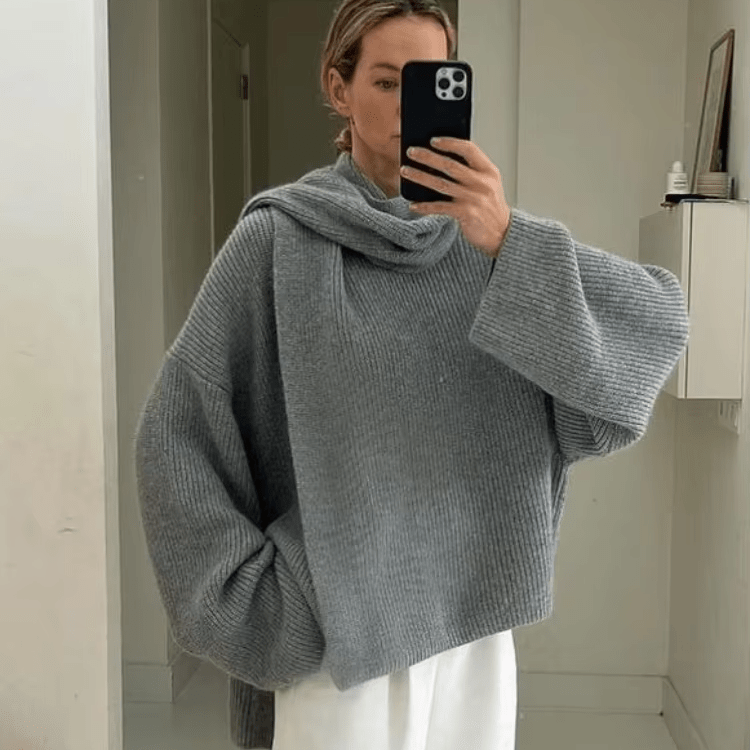 Camisola de malha larga Xia com cachecol