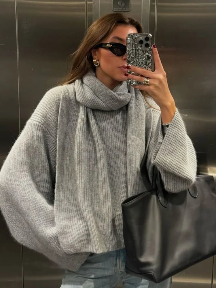 Camisola de malha larga Xia com cachecol
