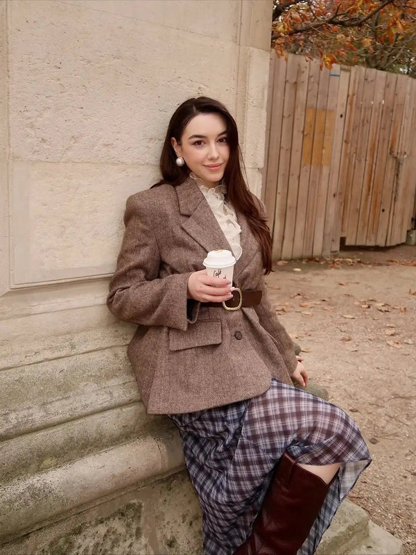 Yalina Herringbone Blazer with Belt