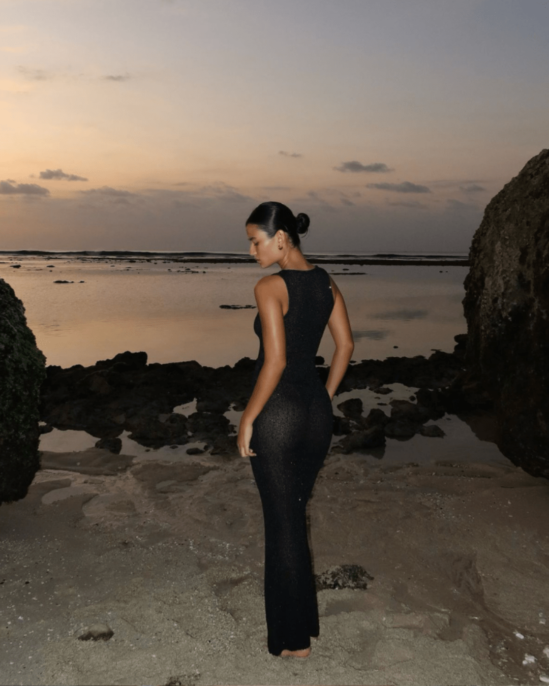 Vestido maxi transparente com lantejoulas Zenaya