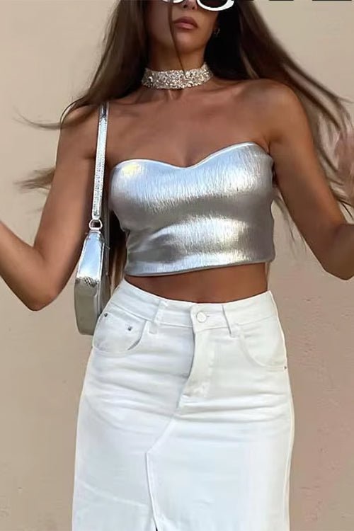 Top curto Zoe tipo bandeau metalizado